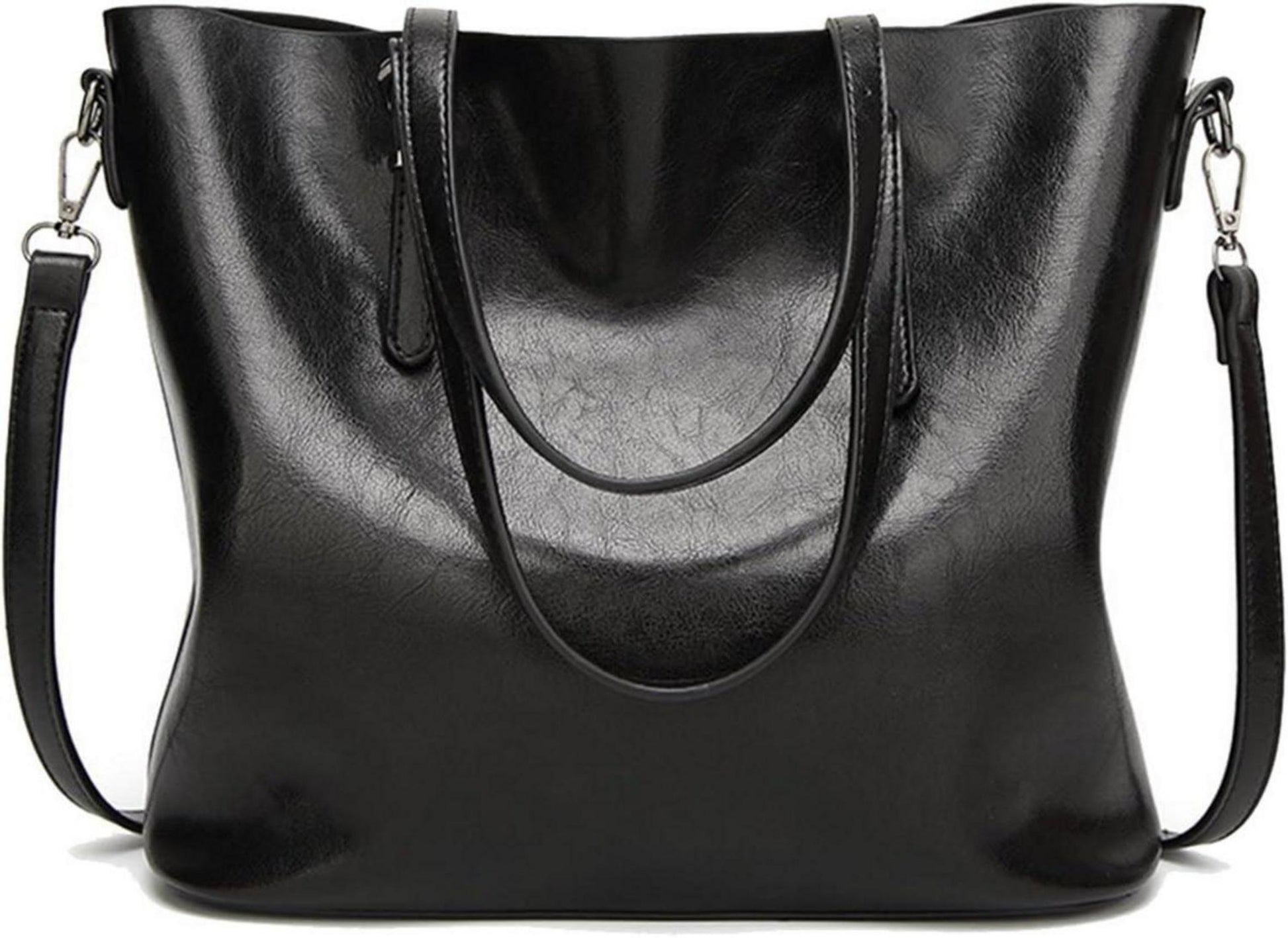 Schwarze Damen PU-Leder Tote Schultertasche mit Reißverschluss