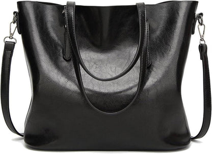 Schwarze Damen PU-Leder Tote Schultertasche mit Reißverschluss
