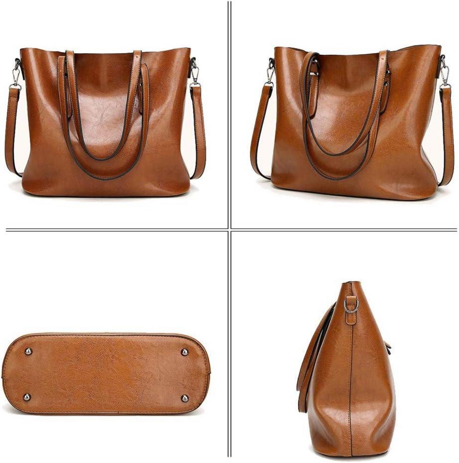 Damen Tote Schultertasche PU-Leder Schwarz Umhängetasche