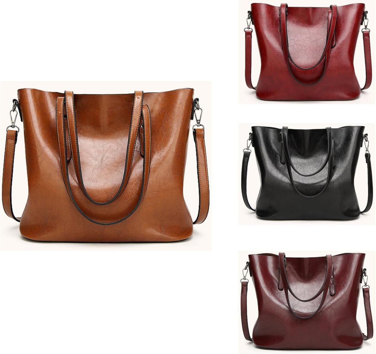 Damen Tote Schultertasche PU-Leder Schwarz Umhängetasche