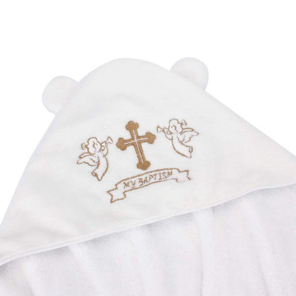 Personalisiertes Taufhandtuch mit Kapuze, Weiß & Gold Kreuz