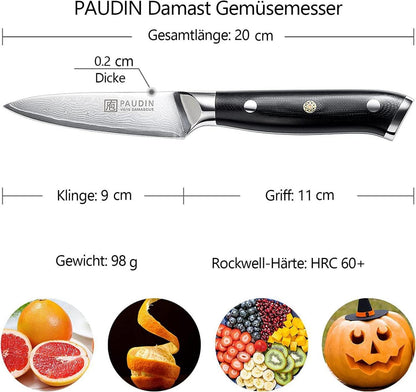 PAUDIN Damast Schälmesser 9cm VG10 Klinge G10 Griff
