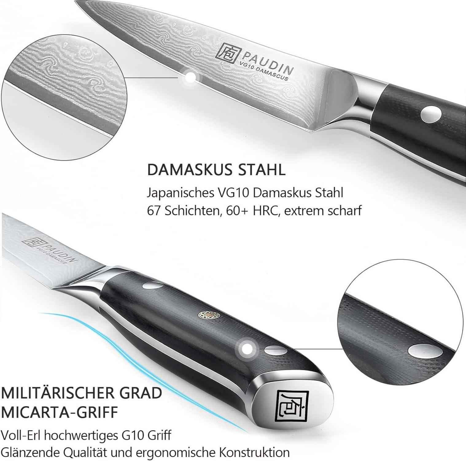 Damast Schälmesser 9cm Japanisches VG10 Küchenmesser G10-Griff