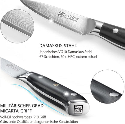 Damast Schälmesser 9cm Japanisches VG10 Küchenmesser G10-Griff