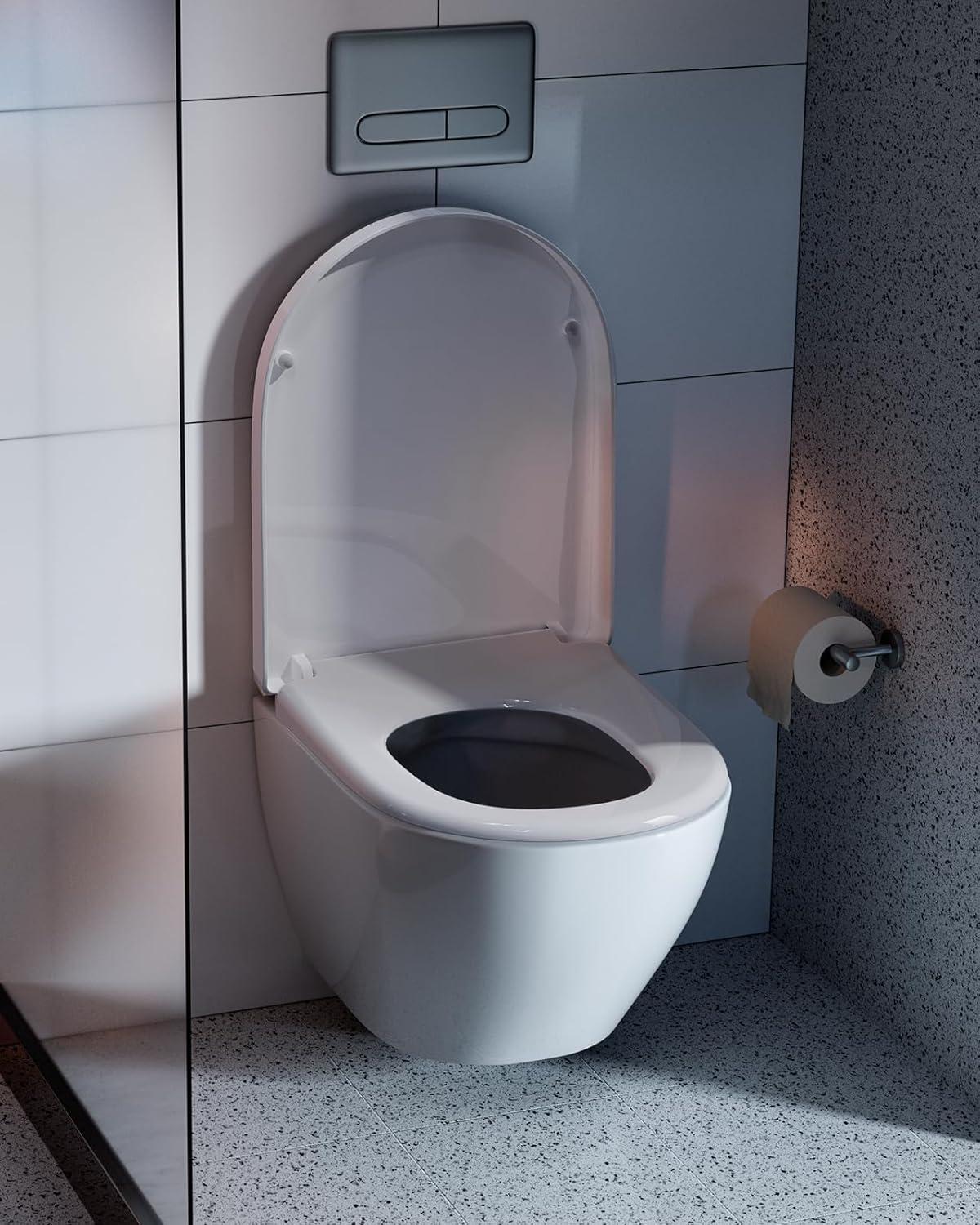 Toilettendeckel mit Absenkautomatik D-Form weiß Antibakteriell & Quick-Release