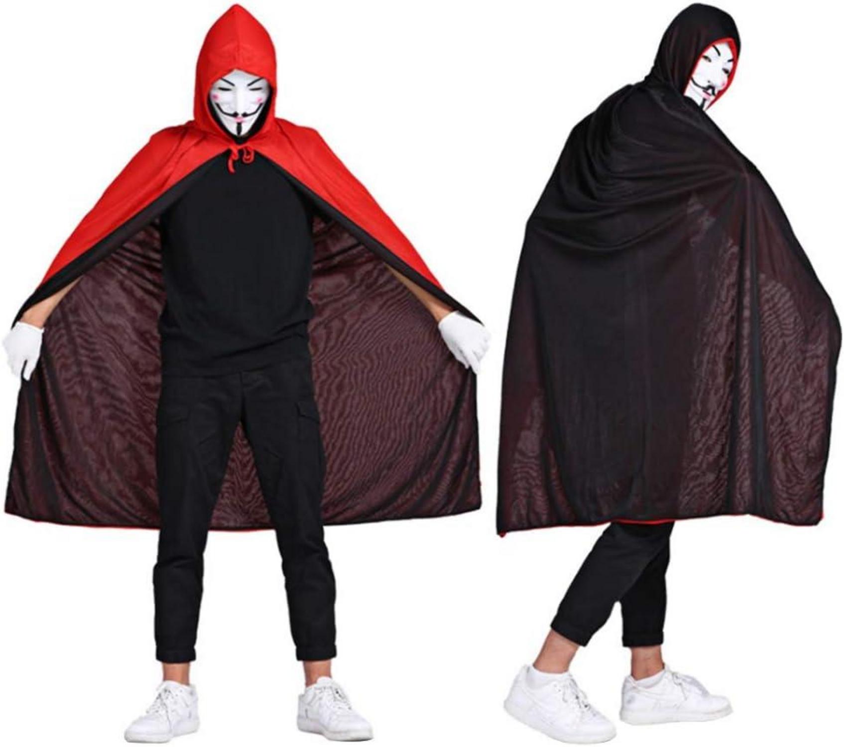 Vampir Umhang Schwarz Rot Kapuzenumhang Halloween Kostüm 150-170 cm
