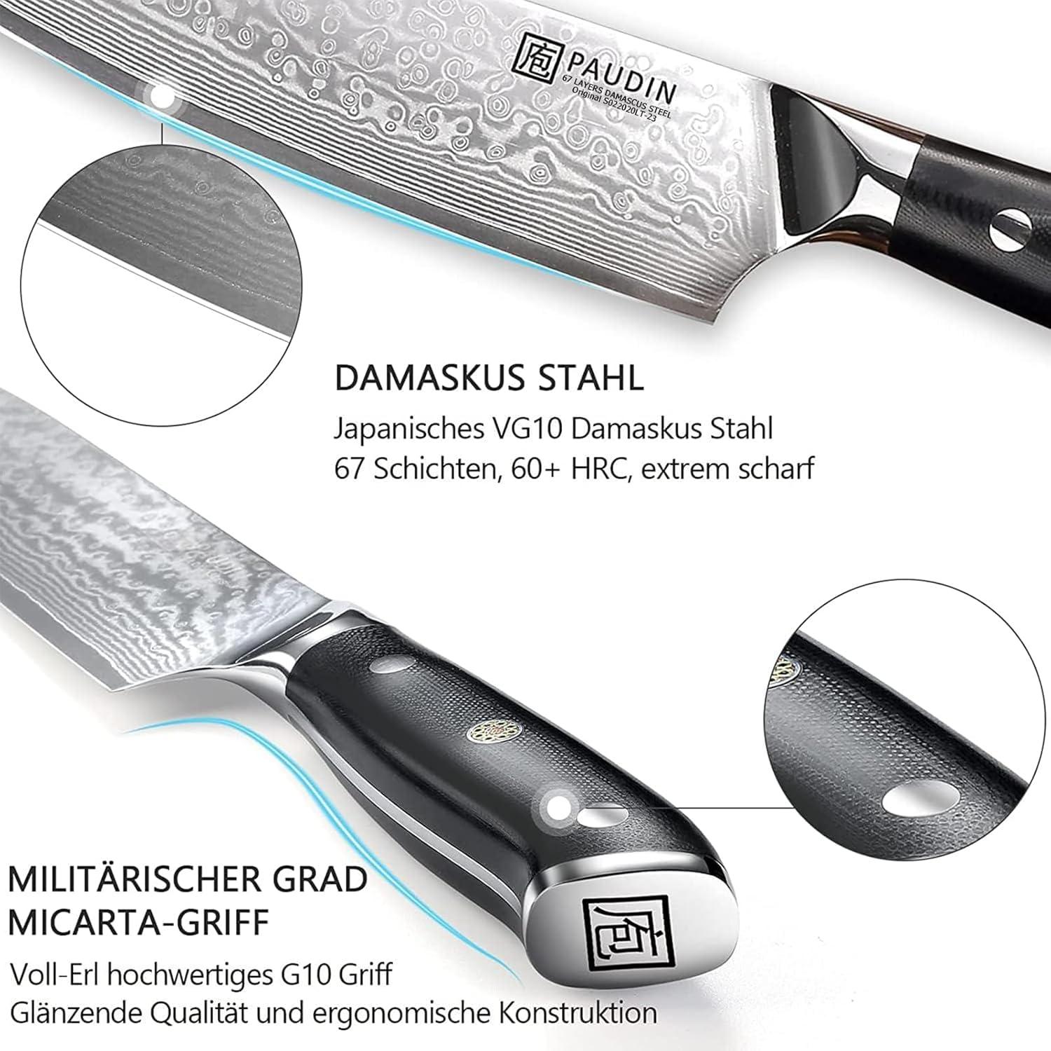 PAUDIN Damastmesser 20cm Küchenmesser VG10-Stahl