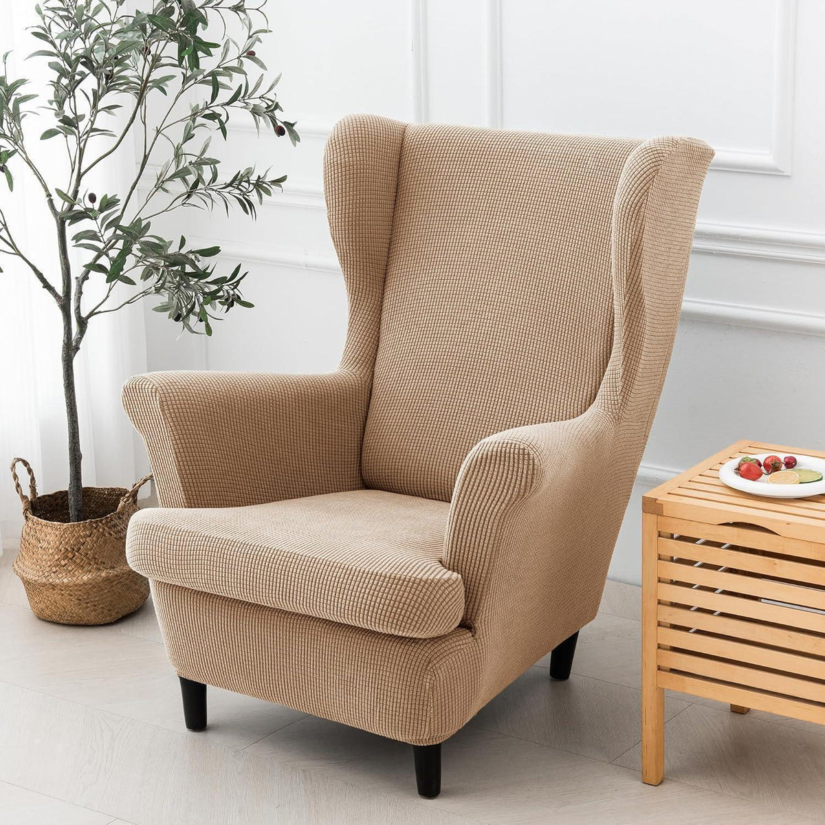 Ohrensesselüberzug 2-teilig Jacquard – Sandfarben