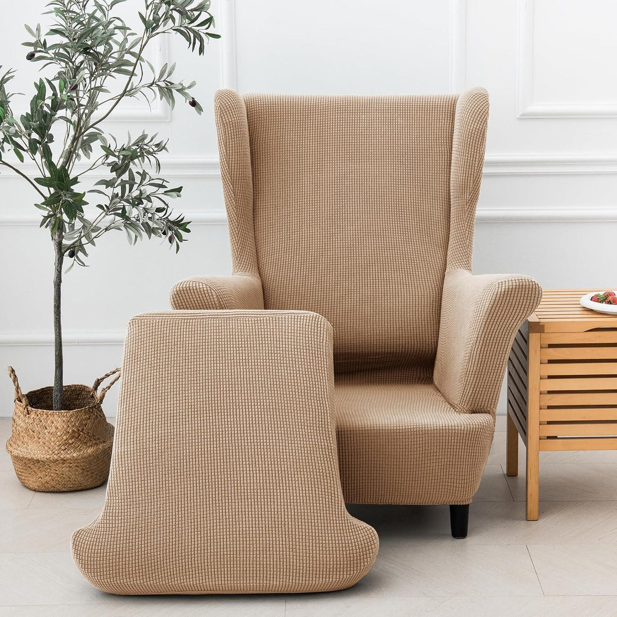 Ohrensesselüberzug 2-teilig Jacquard – Sandfarben