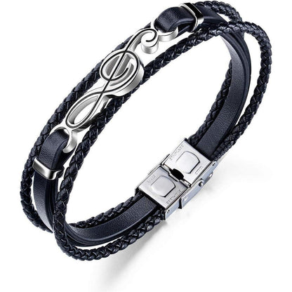 Herren Geflochtenes Leder Armband Schwarz Edelstahl 21 cm