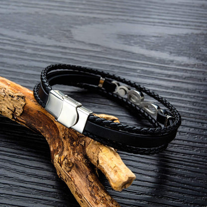 Herren Leder Armband Geflochten Schwarz 21cm für Männer