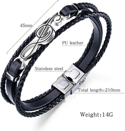 OSTAN Herren Leder Armband Geflochtenes Edelstahl Schwarz