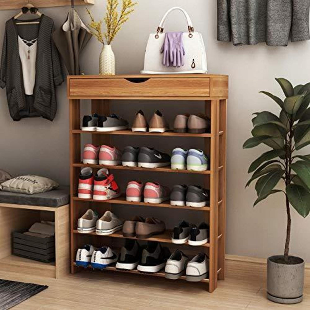 Holz Schuhregal 5 Ebenen – Schuhschrank für 20 Paar Schuhe
