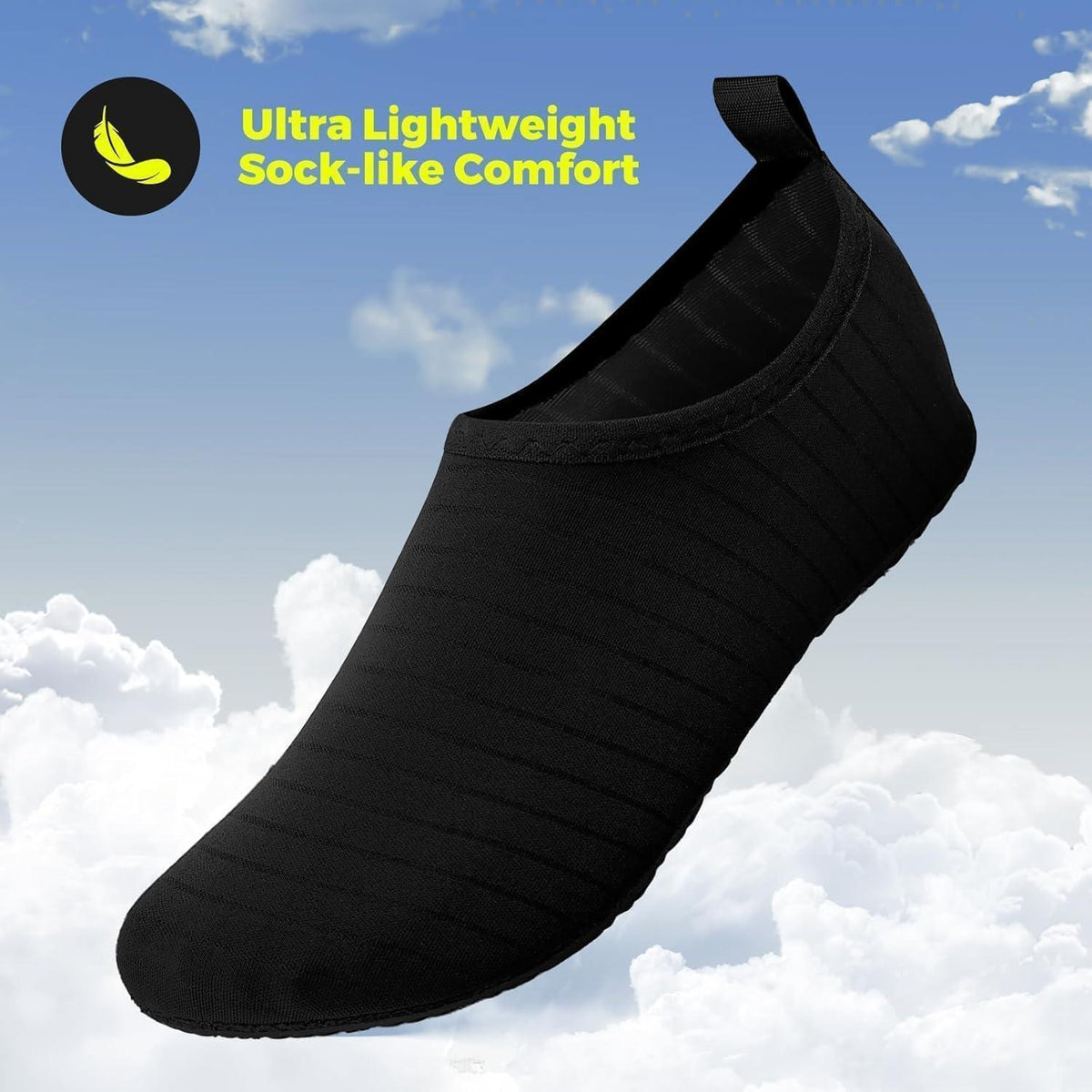 Wasserschuhe Unisex Schnelltrocknend mit Rutschfester Sohle Schwarz
