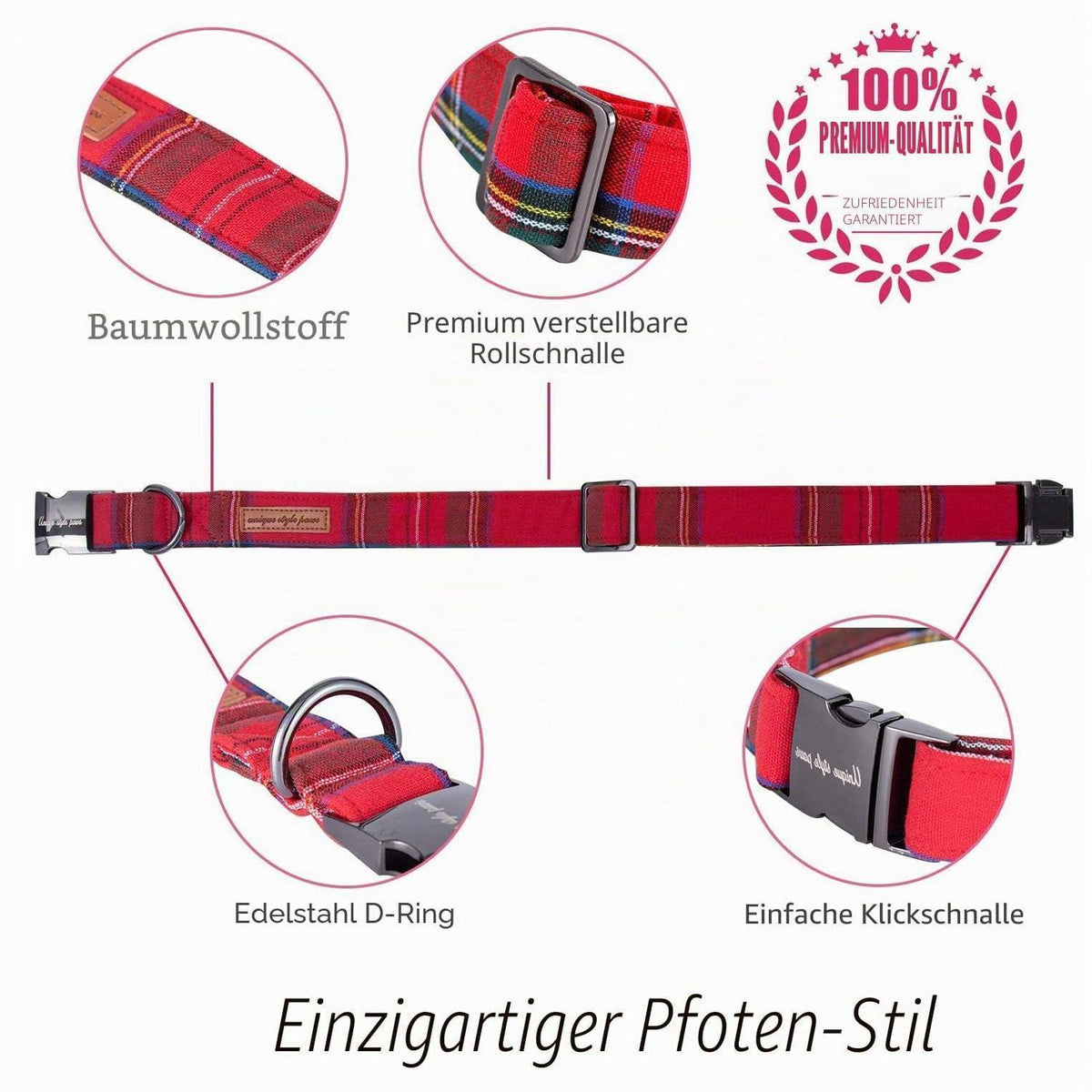 Hundehalsband Fliege Rot Gitter Verstellbar
