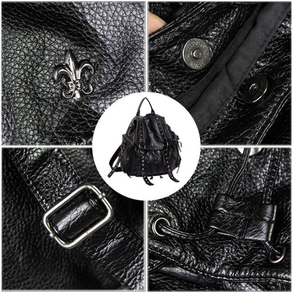 Coolives Punk Rucksackhandtasche für Damen in Schwarz aus PU Leder