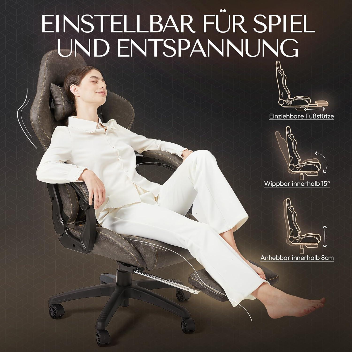 Dowinx Gaming Stuhl Bürostuhl mit Massage Lendenwirbelstütze Braun