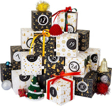 Adventskalender Boxen zum Befüllen 24 Weihnachten Schwarz Weiß Gold