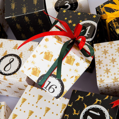Adventskalender Boxen Weihnachten 24 Schachteln Befüllen Deko Schwarz Weiß Gold