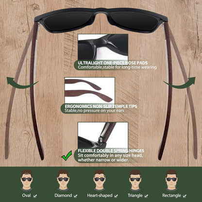 CGID Sonnenbrille Holz Walnuss Polarisiert UV400 CAT3 CE Herren Damen