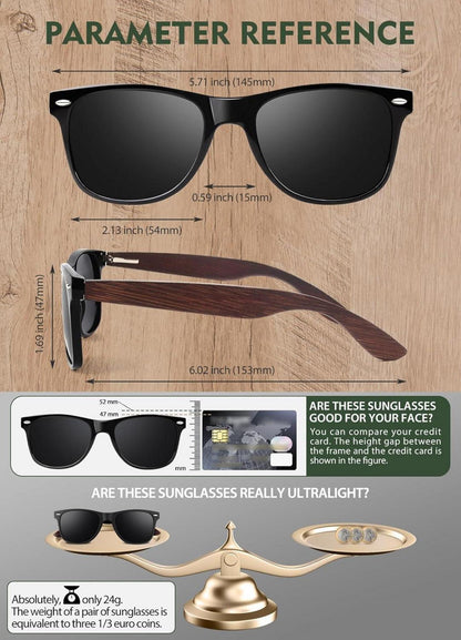 Sonnenbrille Holz Walnuss Damen Herren Polarisiert UV400 CE CAT3