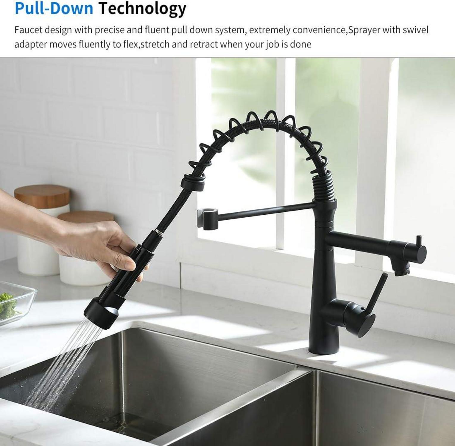 Wasserhahn Küche Schwarz 360° schwenkbar Spiralfeder Brause