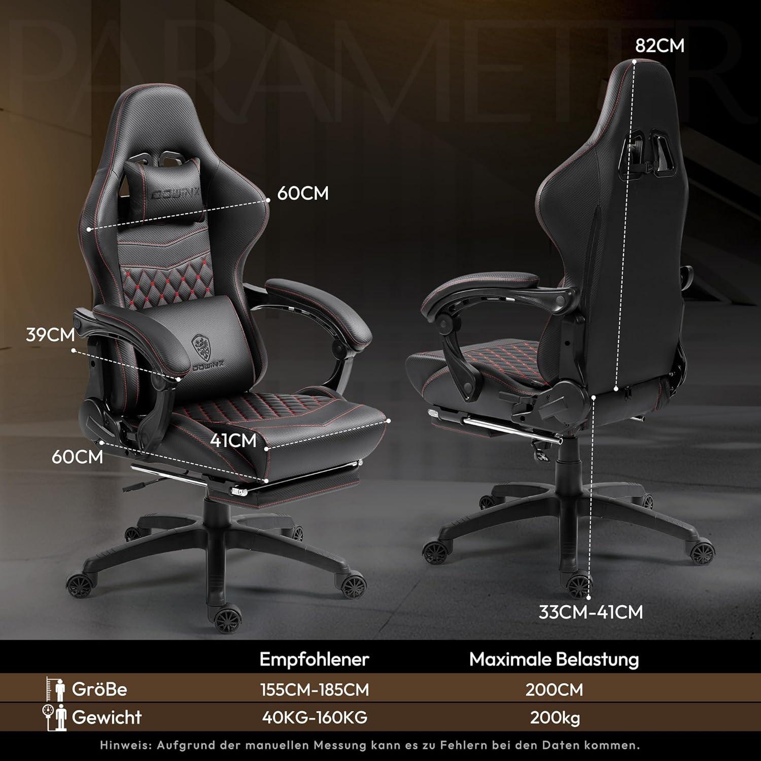 Gaming Stuhl Bürostuhl mit Massage Lendenwirbelstütze und Fußstütze