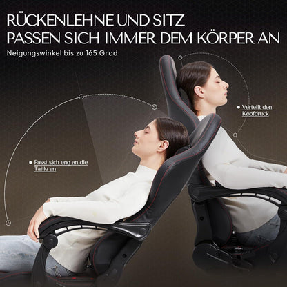 Ergonomischer Gaming Stuhl mit Massage Schwarz Rot Echtes Leder