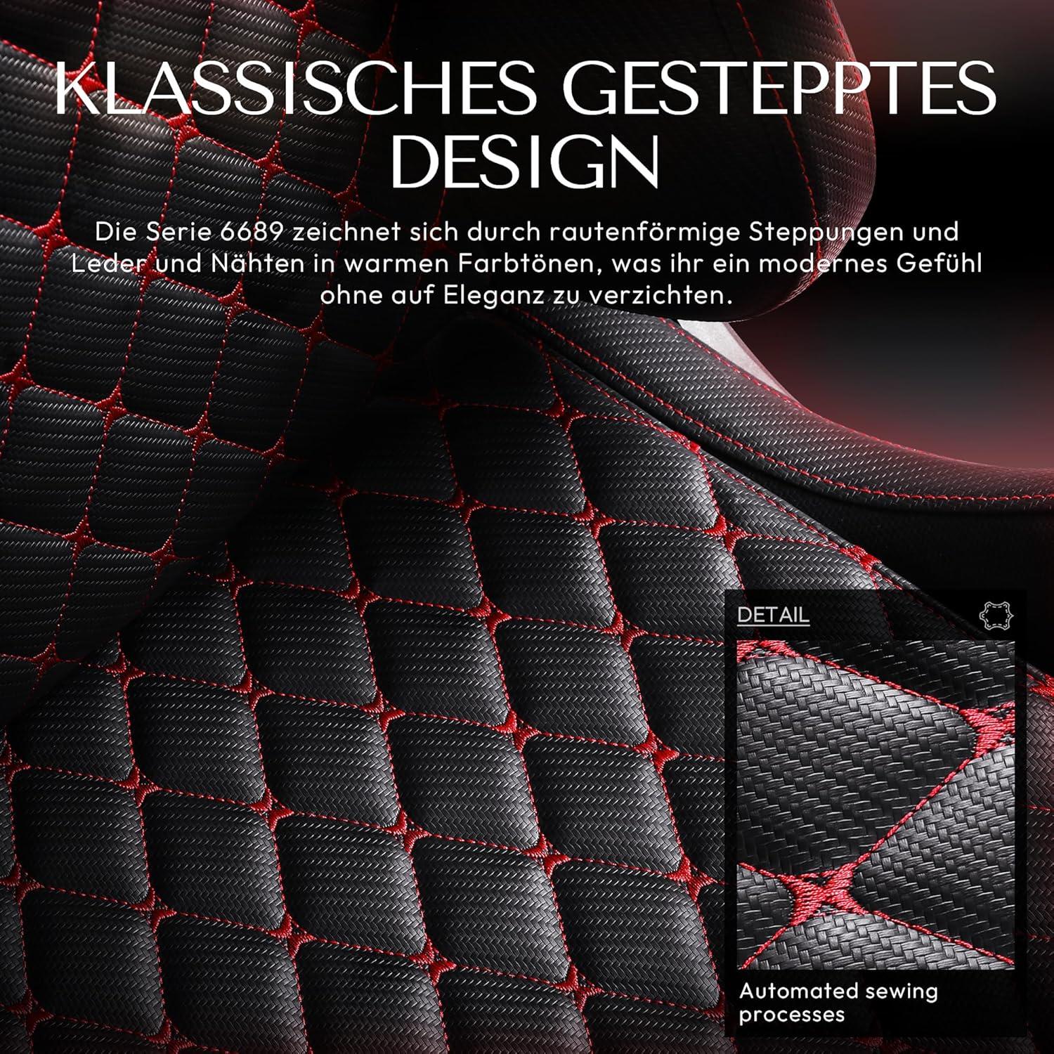Ergonomischer Gaming Stuhl mit Massage Schwarz Rot Echtes Leder