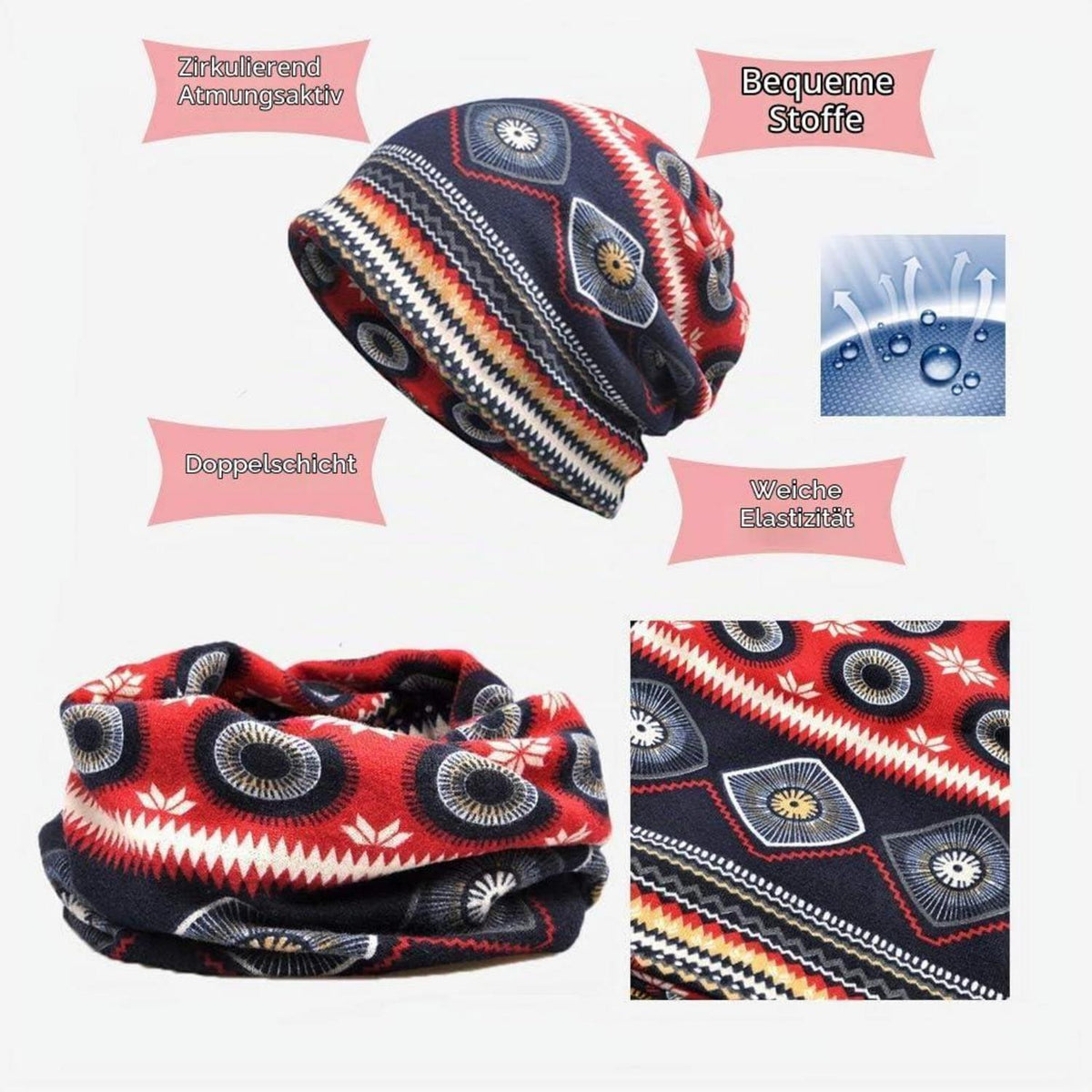 Chemo Hut 3er Pack Beanie Schal Turban für Haarausfall Mix Color