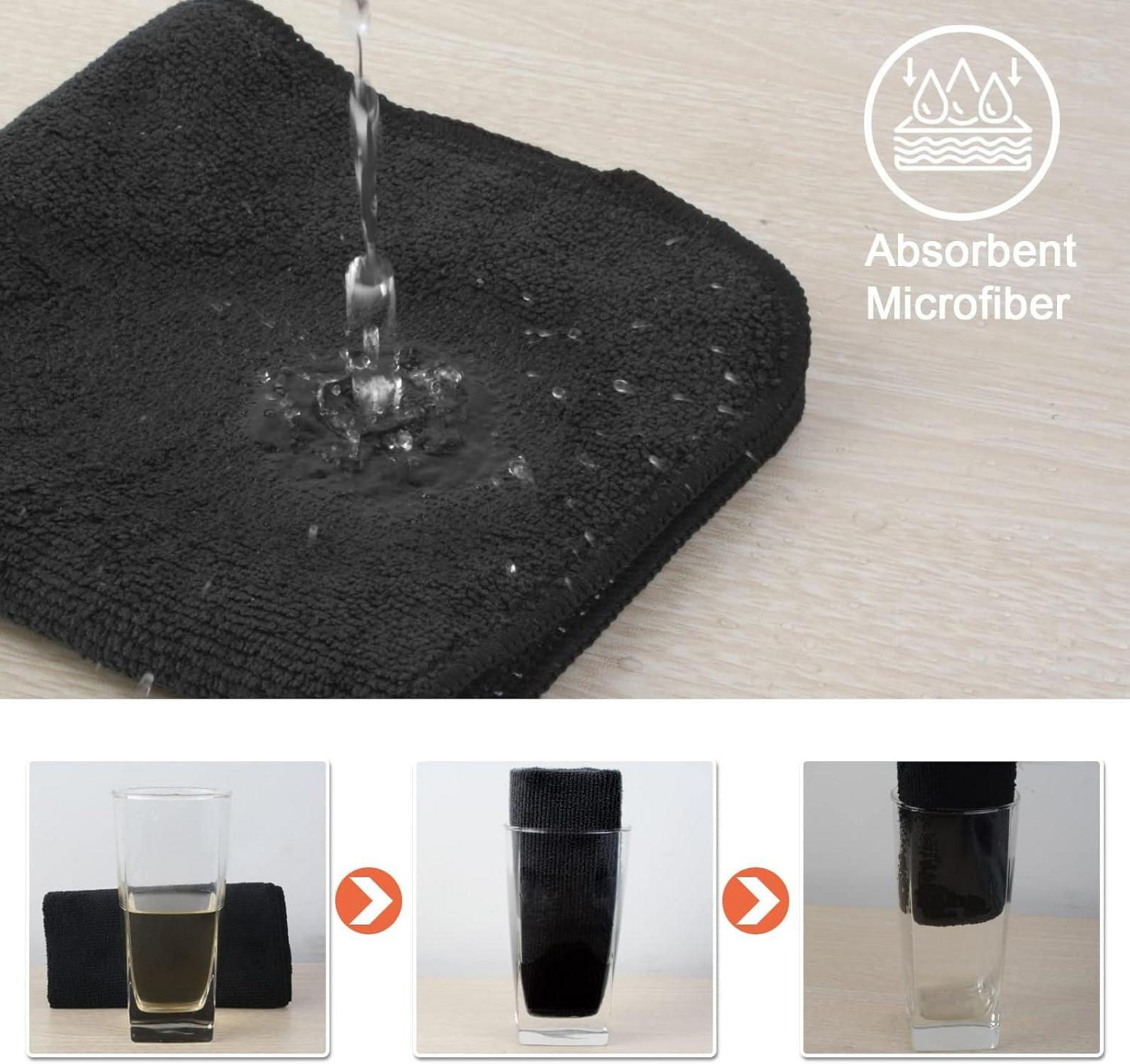 8er Pack Mikrofaser Spültücher mit Poly-Mesh-Scheuerseite, Schwarz