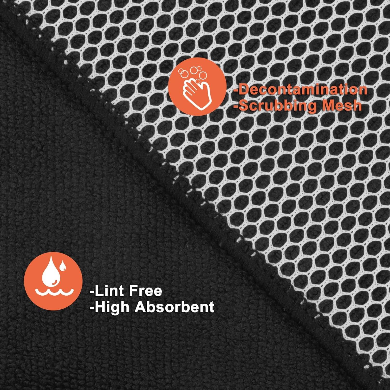 VIVOTE Microfaser Spültücher Poly-Mesh-Scheuerseite 8er Pack 30x30cm Schwarz