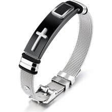 Herren Edelstahl Armband Einstellbar Mesh Armreif Kreuz