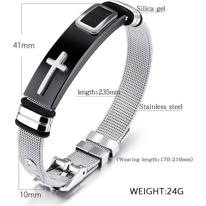 Herren Edelstahl Armband Einstellbar Mesh Armreif Kreuz