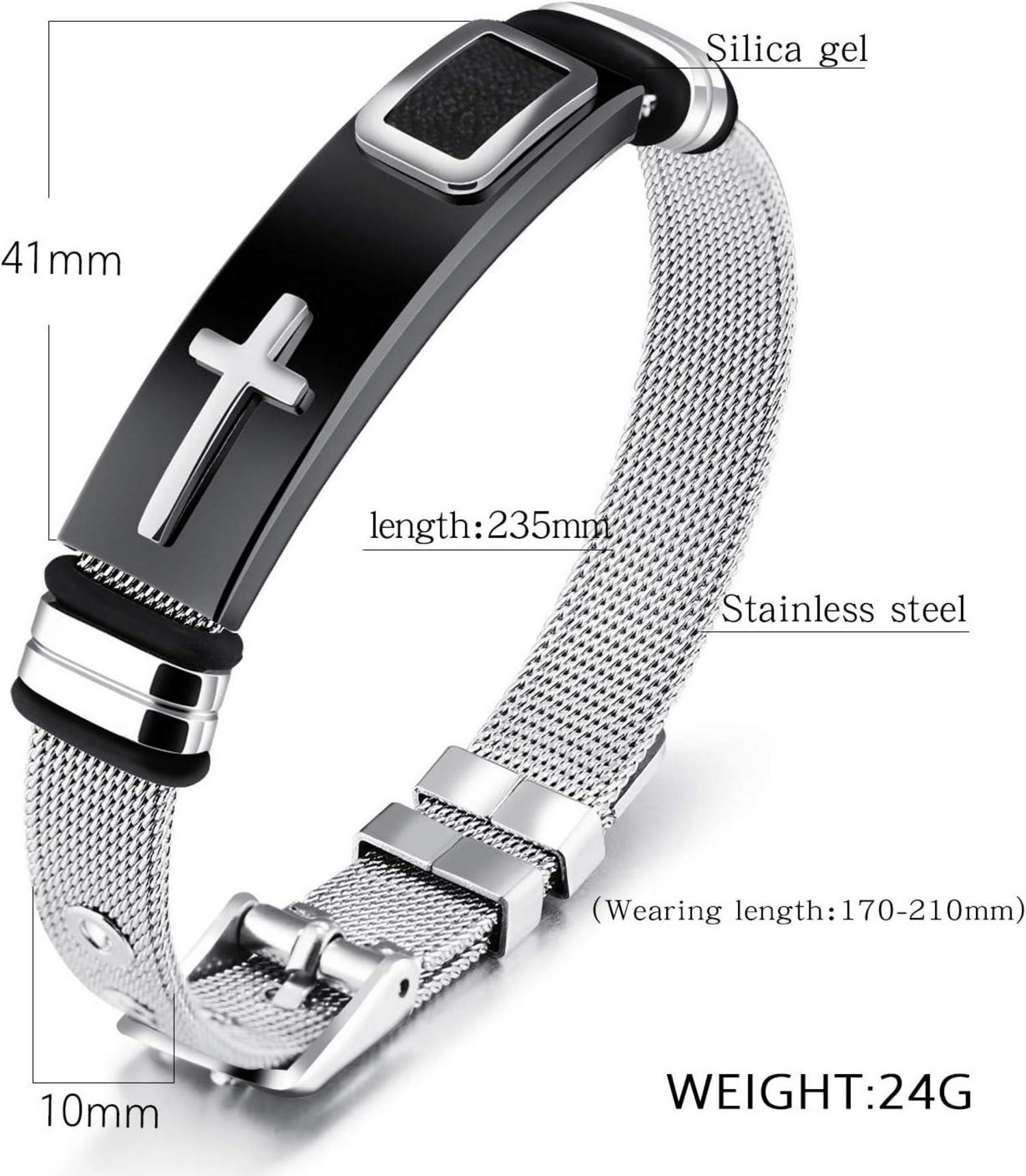 Armband Edelstahl Mesh Armreif Kreuz Schmuck Silber