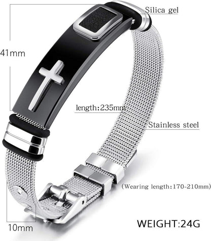 Armband Edelstahl Mesh Armreif Kreuz Schmuck Silber