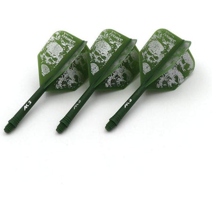 Personalisierte Dart Schäfte & Flights Set – Grün Schädel S