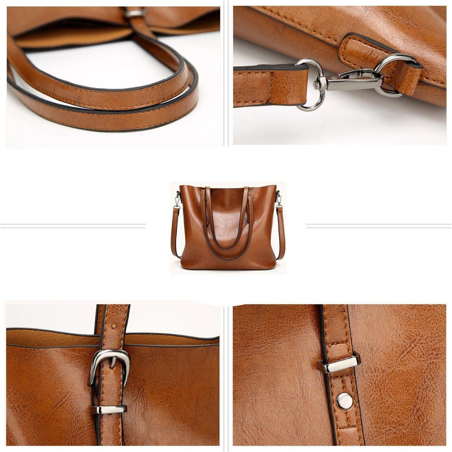 Damen Tote Shopper Schultertasche PU-Leder Braun
