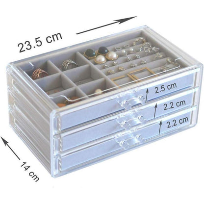 Schmuckkästchen Samt 3 Schubladen Damen Grau Stilvoll