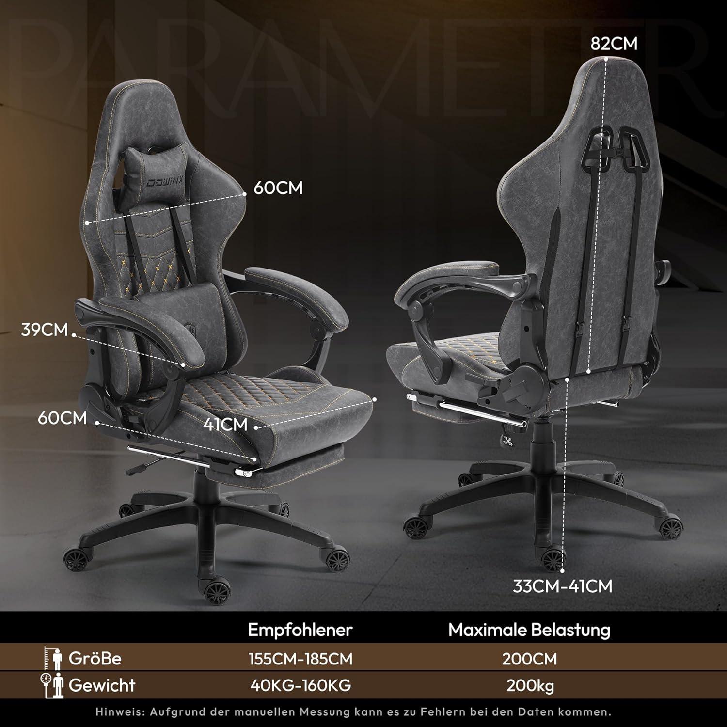 Ergonomischer Gaming Stuhl mit Massage Lendenwirbelstütze, Hohe