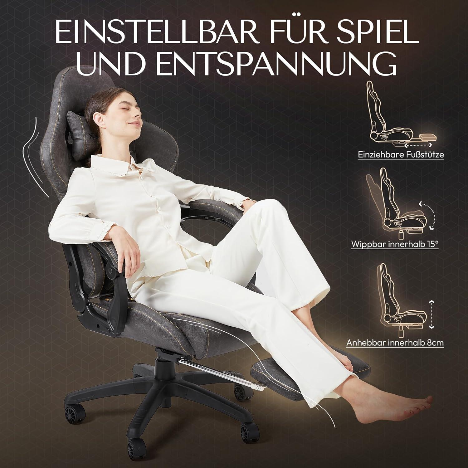 Dowinx Gaming Stuhl mit Massage Lendenwirbelstütze Grau