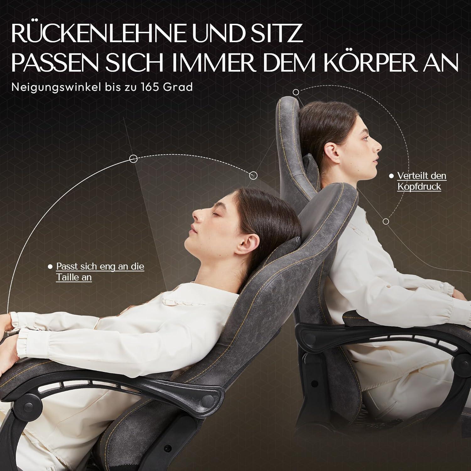 Gaming Stuhl Bürostuhl Massage Lendenstütze PU Leder Hohe Rückenlehne Fußstütze