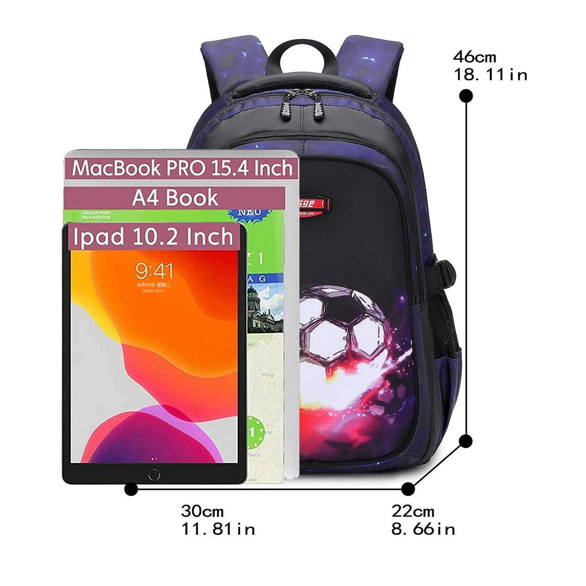 Schulrucksack Jungen Mädchen Fußball Druck Ergonomisch 8-16 Jahre