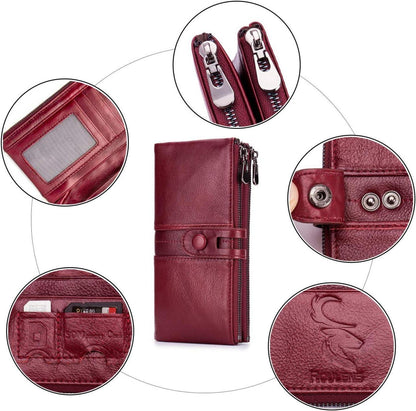 Vintage Leder Geldbörse Damen RFID Schutz 13 Kartenfächer