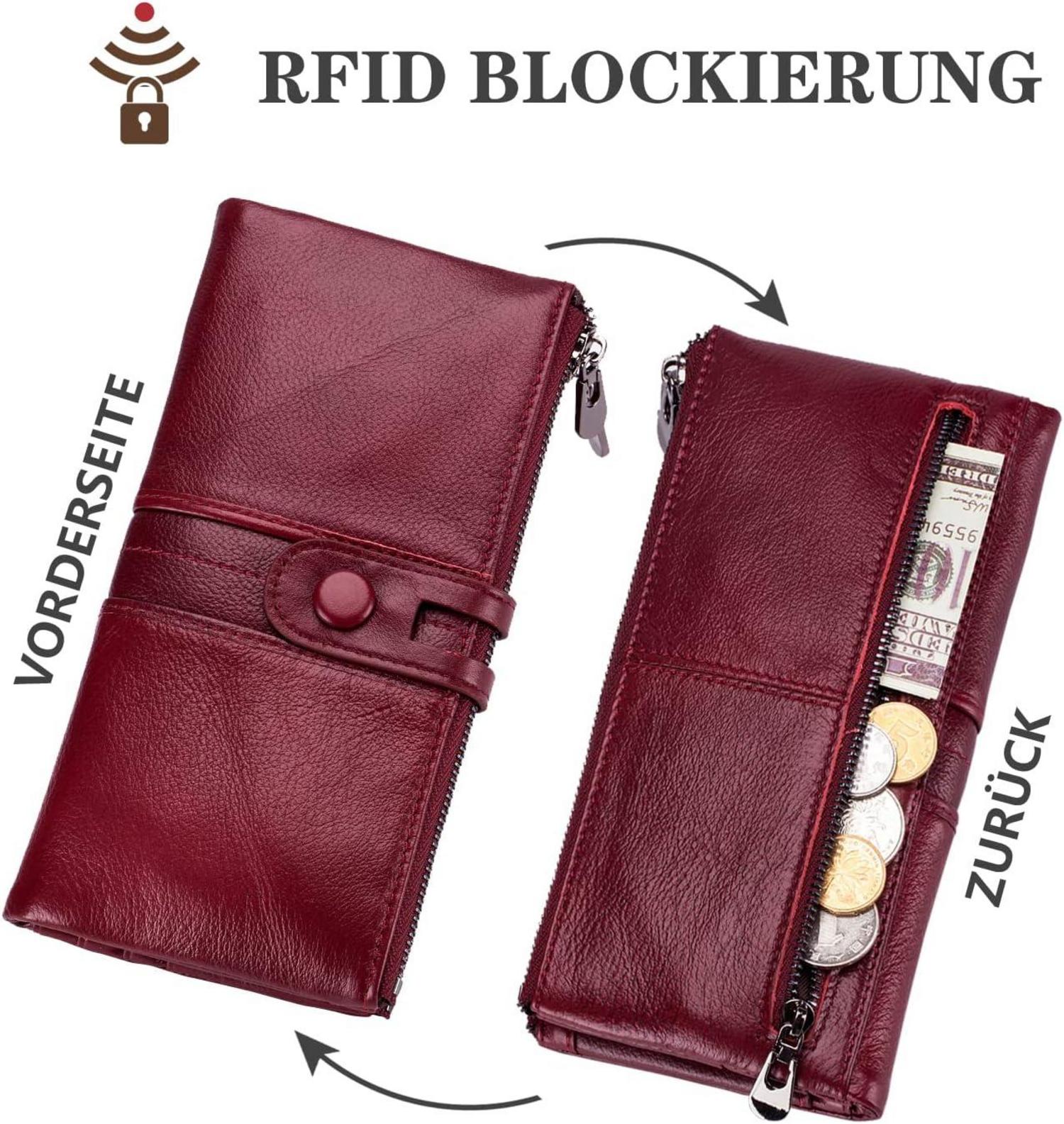 Roulens Damen Geldbörse Groß Vintage Leder RFID Schutz 13 Kartenfächer