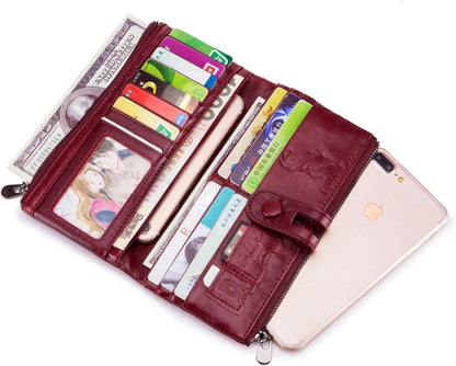 Damen Geldbörse Vintage Leder RFID Schutz 13 Kartenfächer Handyfach