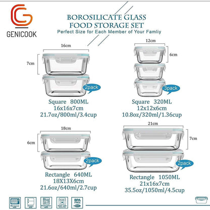 GENICOOK Glasbehälter mit Deckel 9-tlg. Set - Vorratsdosen
