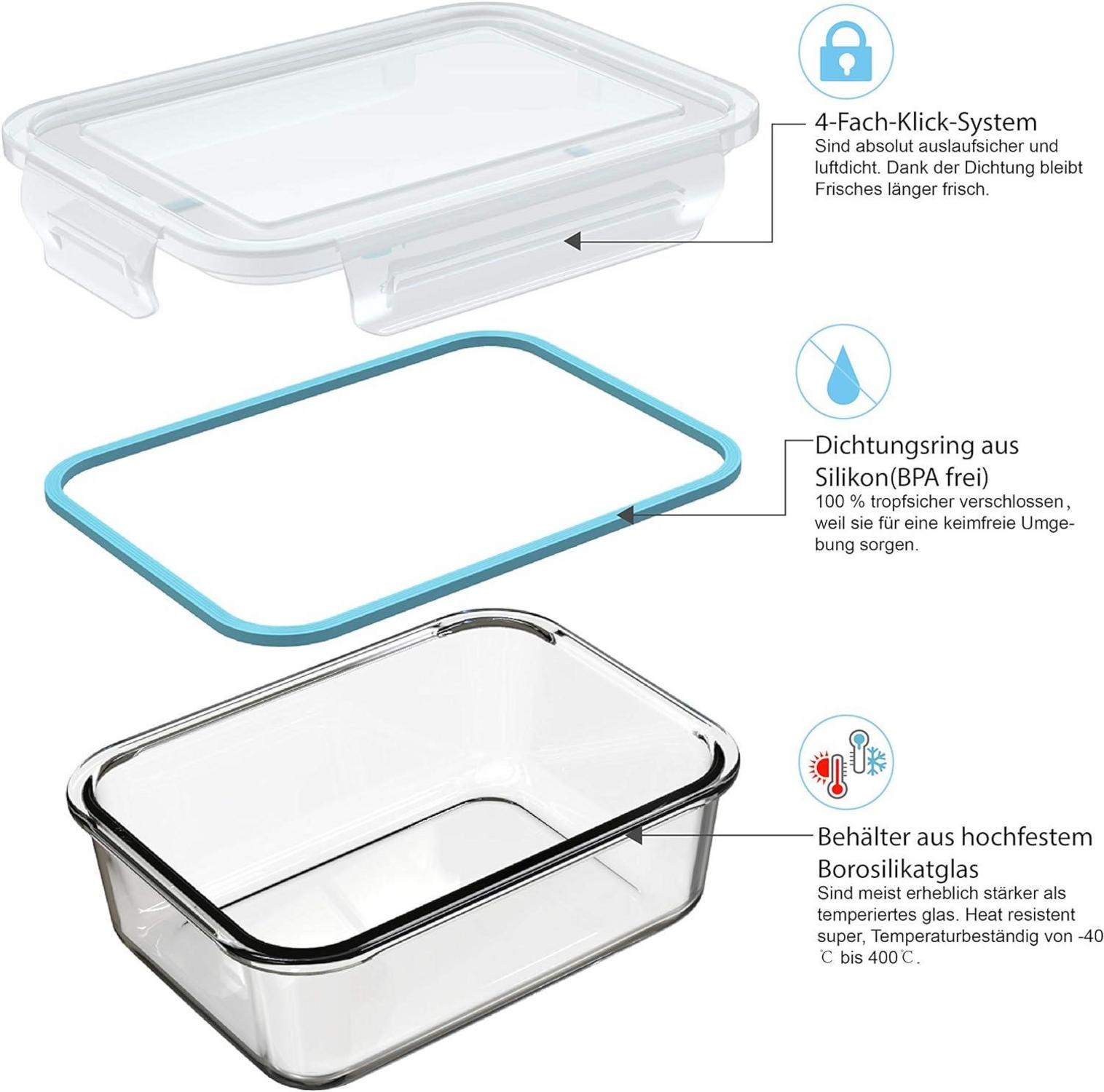 GENICOOK Frischhaltedose aus Glas mit Deckel - 9-teiliges Set