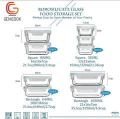GENICOOK Frischhaltedose Glas mit Deckel 9er Set - 100% dicht & schadstofffrei - spülmaschinenfest & mikrowellengeeignet