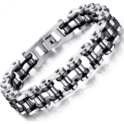 OSTAN Herren Edelstahl Armband Biker Gliederkette schwarz